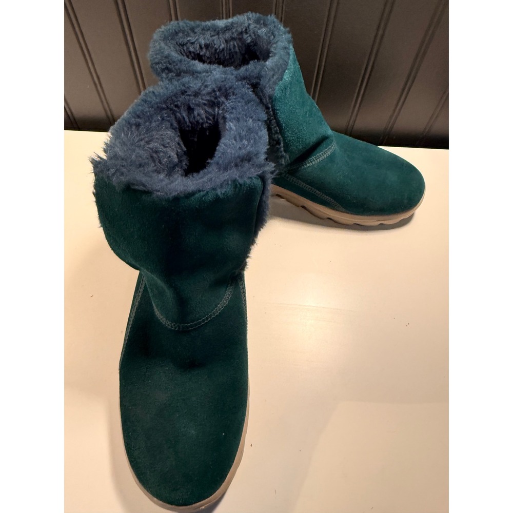 Skechers On-the-GO Dark Green Suede Faux Fur Lined Ankle Boots 14385 Womens 9.5